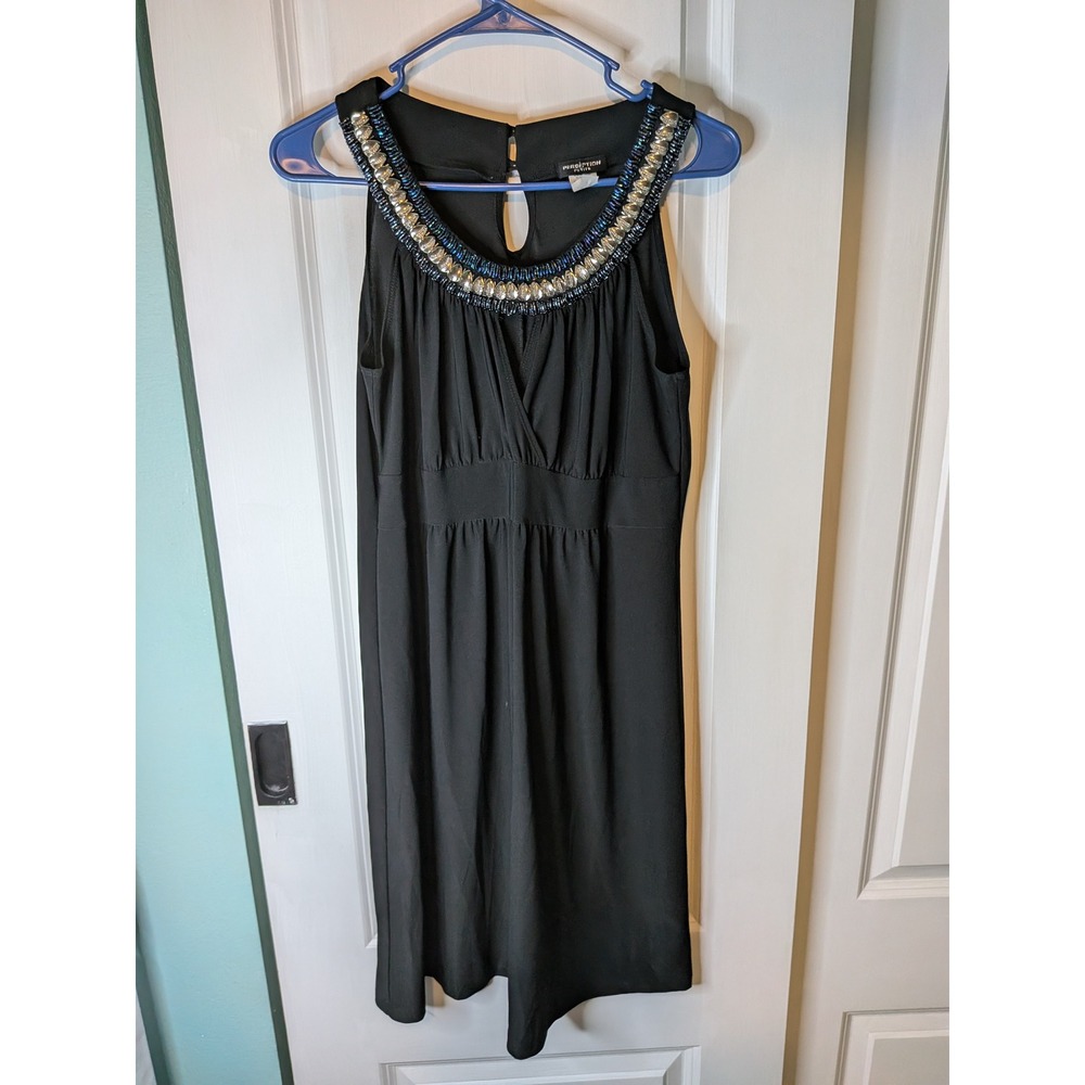 Perception Petite Black Beaded Neckline Empire Waist Cocktail Dress PL D4801P